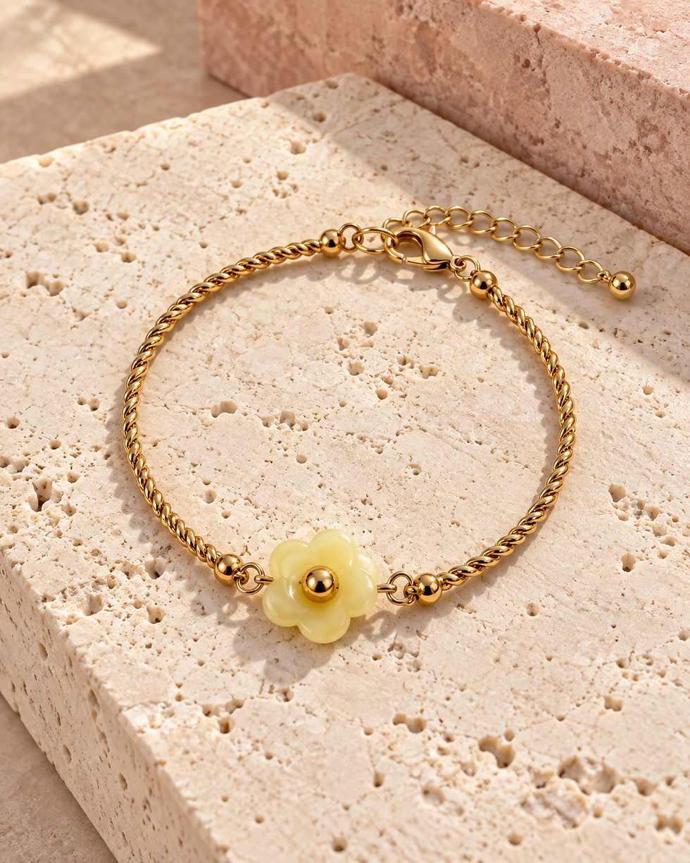 bracelet fleur jaune femme Elia chaîne dorée