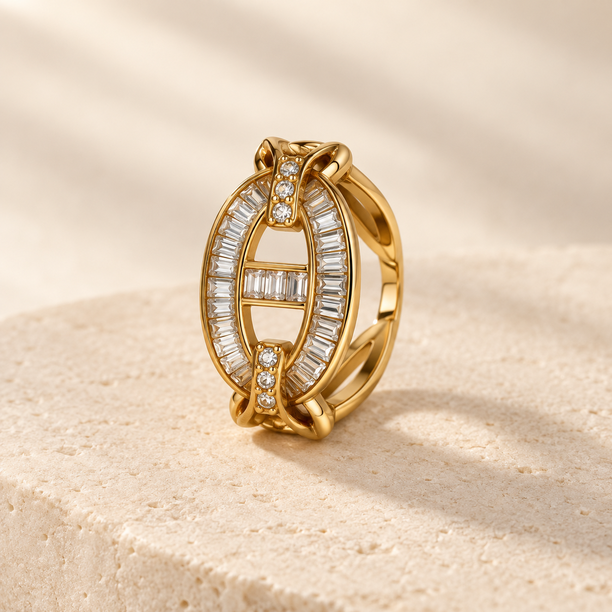 bague ovale strass femme Marina dorée