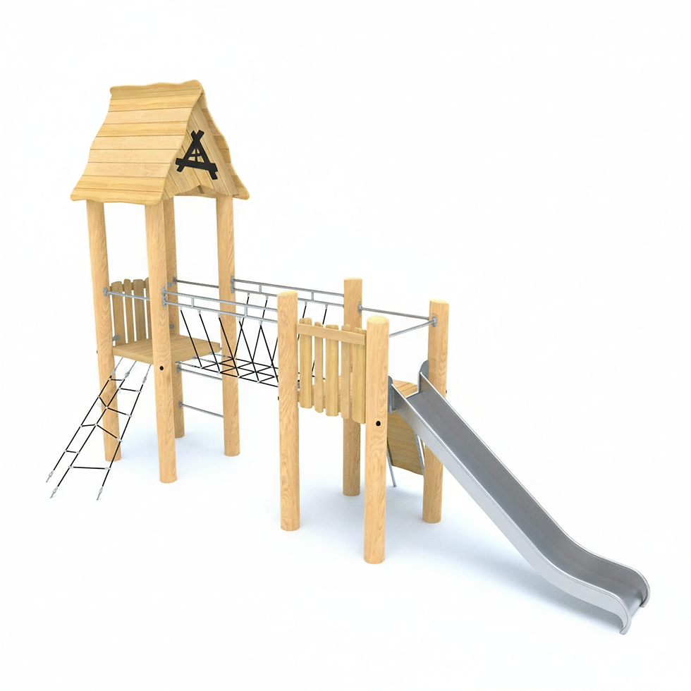 Complesso Ludico in Legno a Due Torri con Scivolo e Ponte a Rete