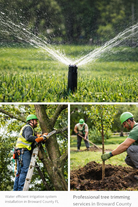 Irrigation and tree services photos of crews performing landscaping