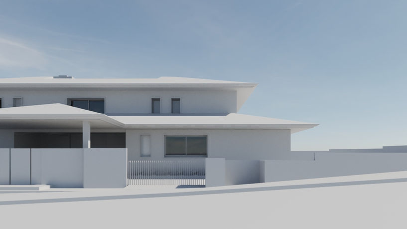 3D clay model of a modern villa in Cyprus designed by Constanti Architects, showcasing the building’s structure without textures or details.