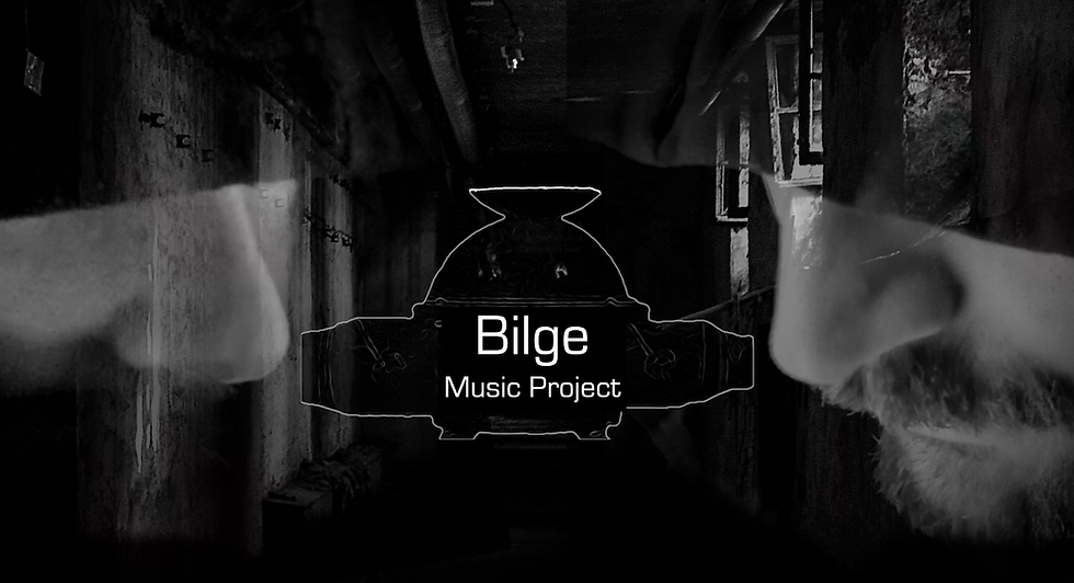 the two members partially obscured faces with the band logo in the middle
