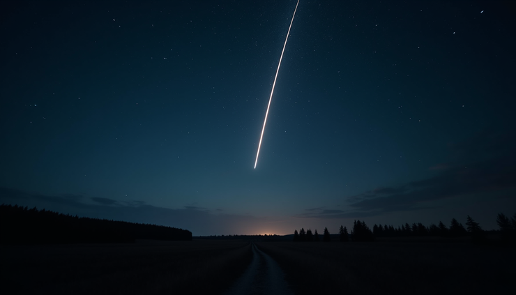 High angle view of a comet streaking across a dark sky