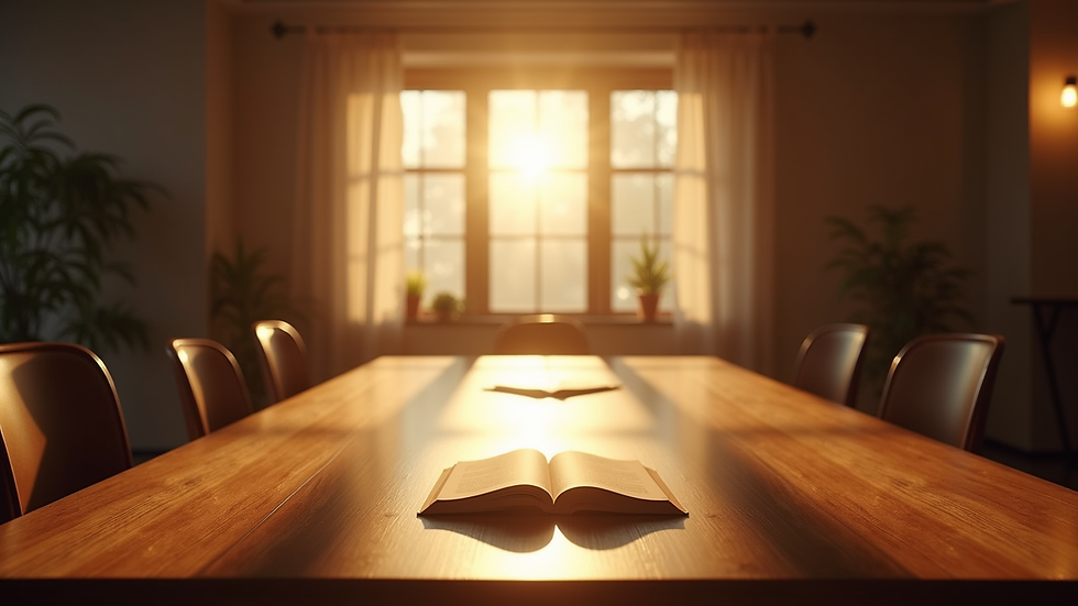 Medium shot of a person writing in a notebook at a table lit by sunlight.