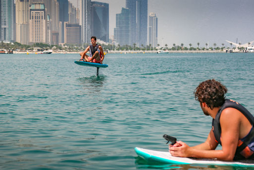 Friends efoiling in Dubai Marina