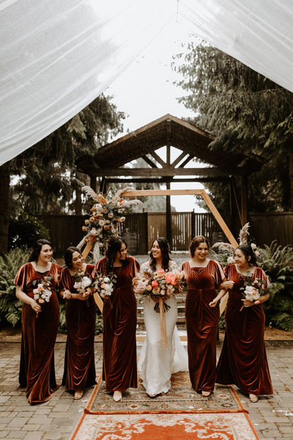 rusty red velvet bridesmaid dresses