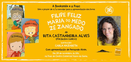 Convite Lançamento da Colecção Emoções de autoria de Rita Castanheira Alves e ilustrações de Carla N
