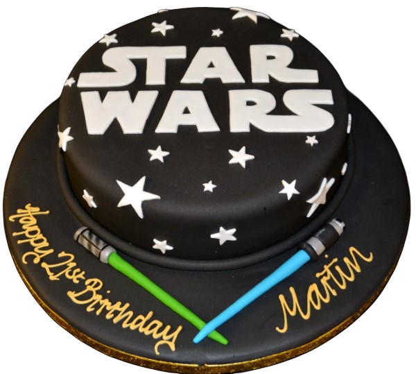 A creative Star Wars-themed cake decorated with intricate details, inspired by the iconic science fiction franchise. Perfect for fans of the series.