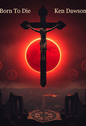 A dark apocalyptic gothic book cover featuring a cracked medieval crucifix suspended above