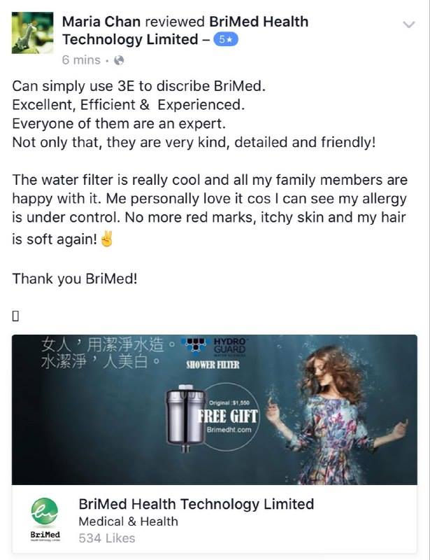 這位安裝 PRS 的大埔客戶在使用過幾日之後,已發現全面淨水帶來的好處,連皮膚敏感、紅斑、痕癢得到改善,甚至頭髮都變得柔軟,所以經常說沖涼用乾淨水很重要,只是很多人都信靠化學製成的護膚品。