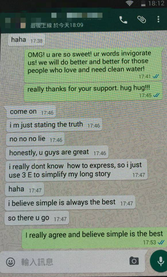 客戶跟我們Whatsapp的部分內容。