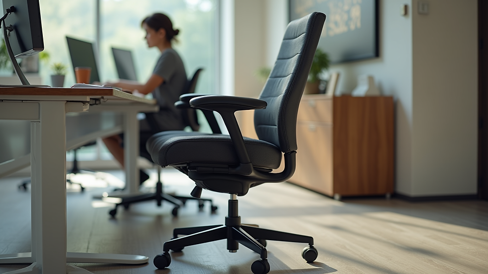 Close-up view of a refurbished office chair with ergonomic design