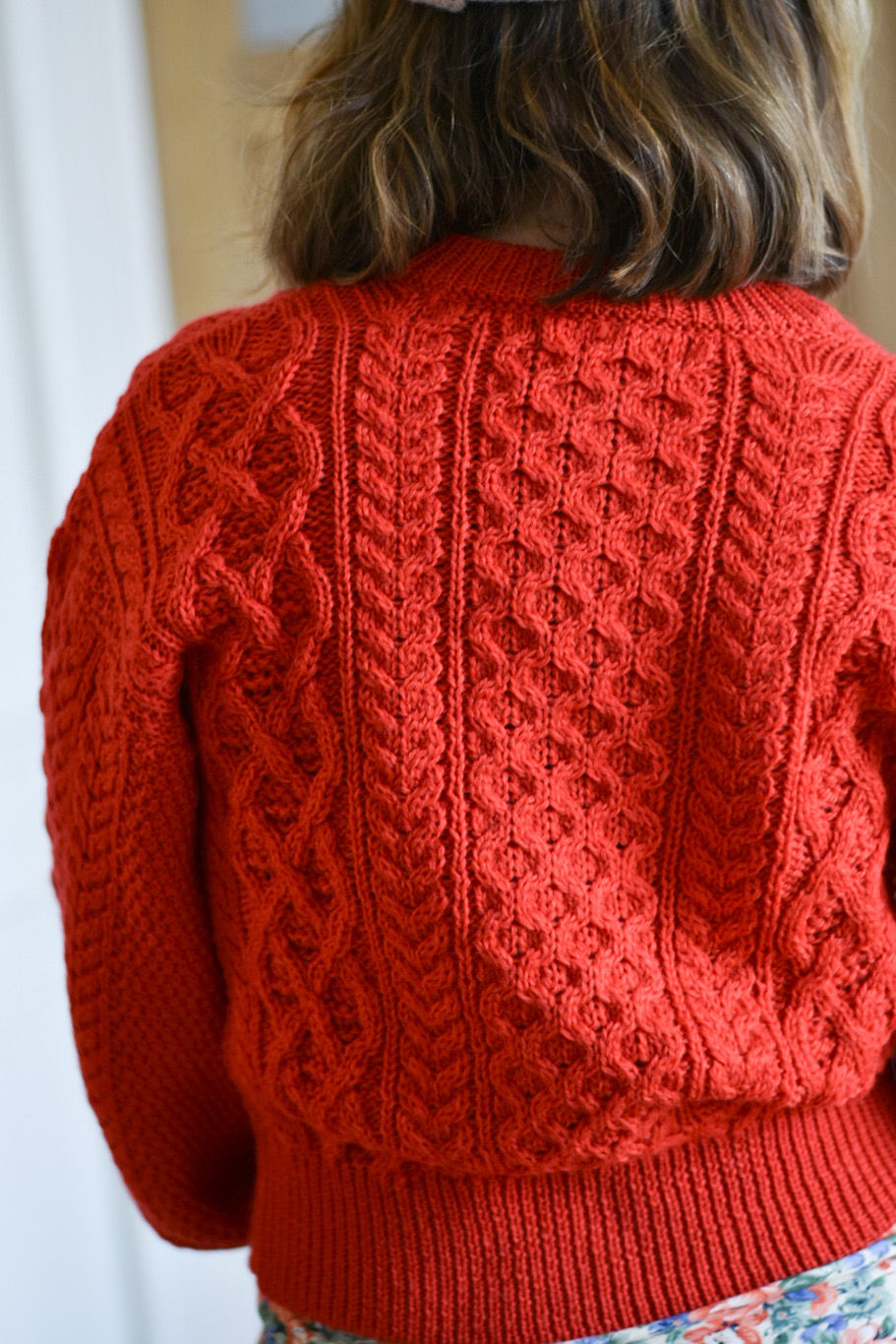 Dos Cardigan Trèfle - 100 % laine - Rouge éclat