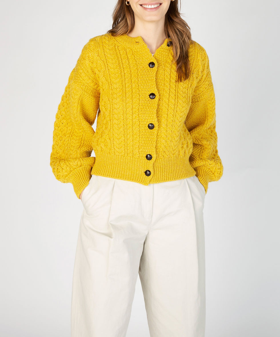 Miniature : Cardigan Trèfle - 100 % laine - Jaune mimosa