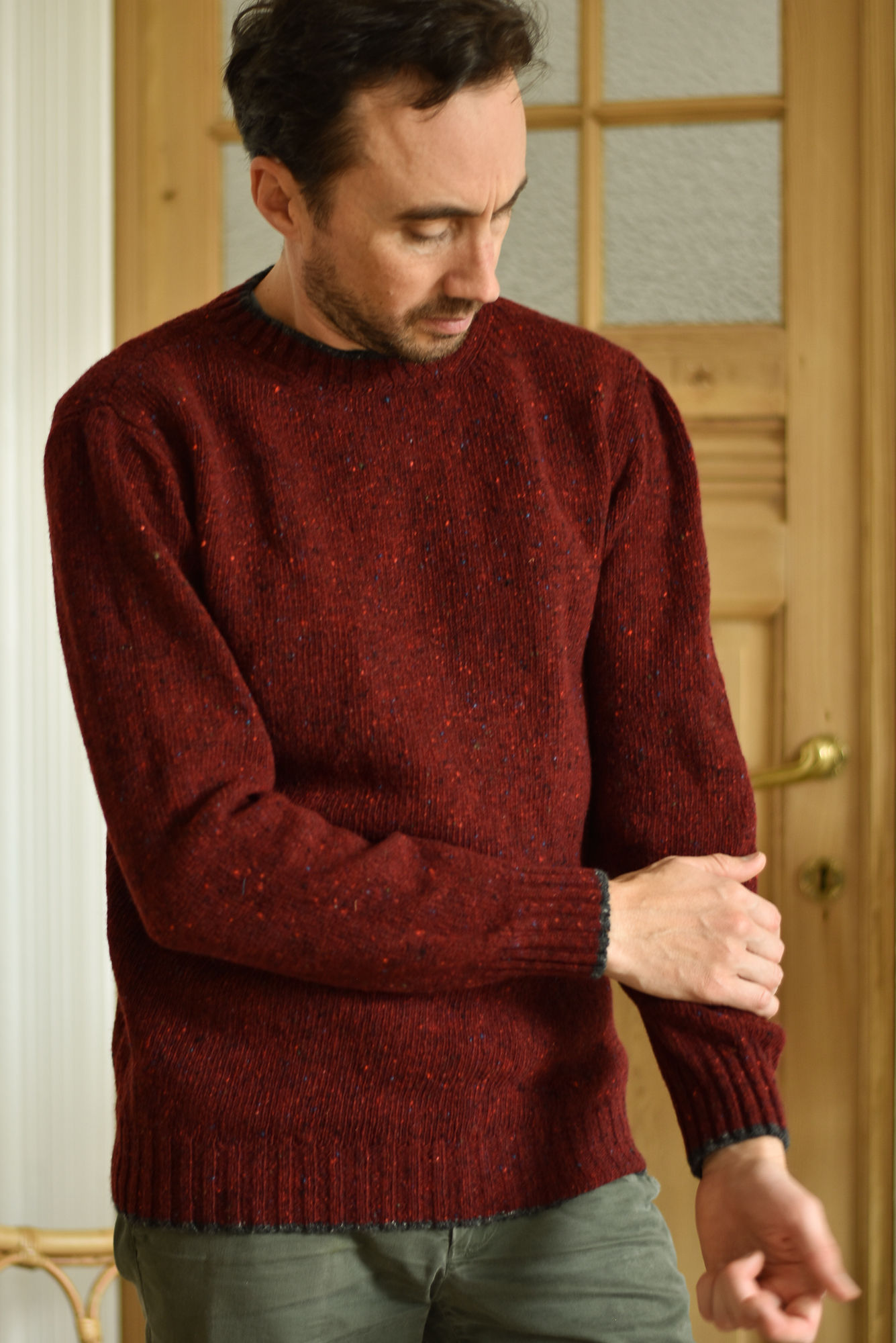 Le pull Paul - 100% laine - Bordeaux moucheté