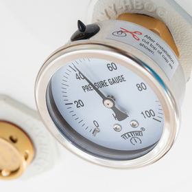 Modern hyperbaric oxygen therapy chamber showing ATA pressure gauge