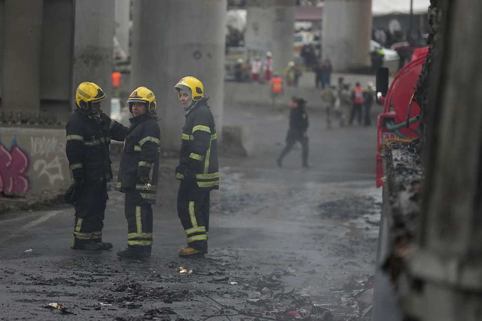 Firefighters work the scene following a gas tank explosion in Mexico City, Wednesday, Sept. 10, 2025