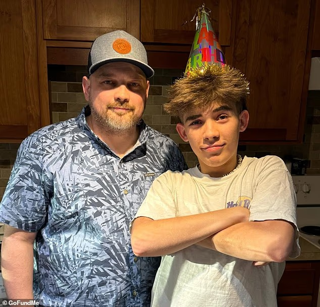 He leaves behind his family members, including several siblings, his wife and their son AJ (pictured with his late dad)