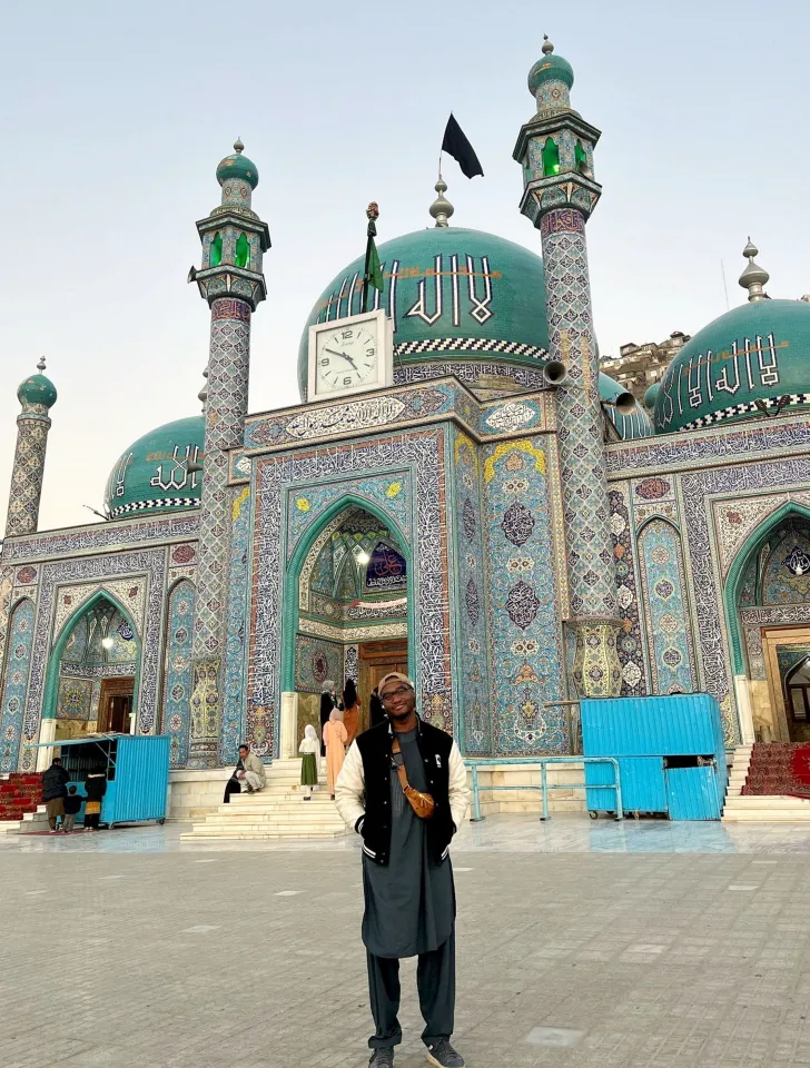 Toyosi outside the Blue Mosque in Kabul