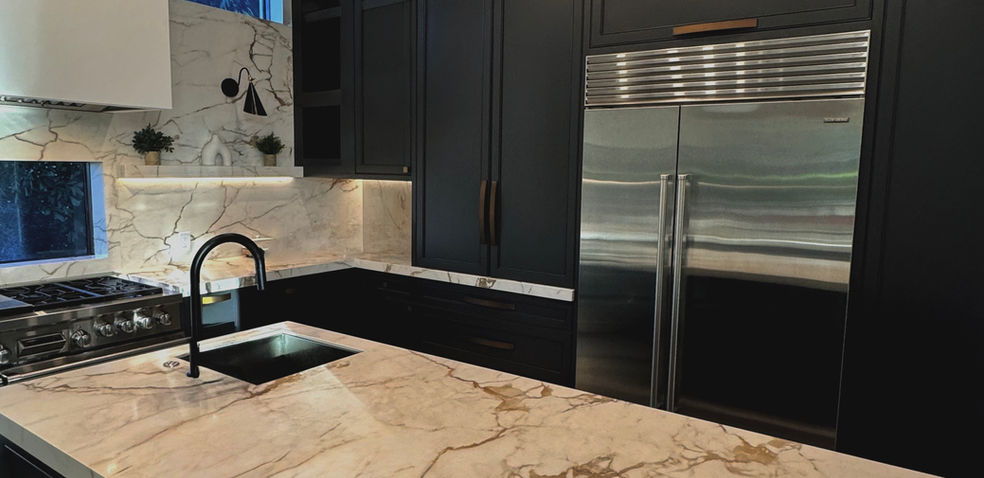 Custom Amish handcrafted charcoal kitchen cabinets with countertops provided by Abbot Hill – Ritz-Carlton Tiburón Naples.