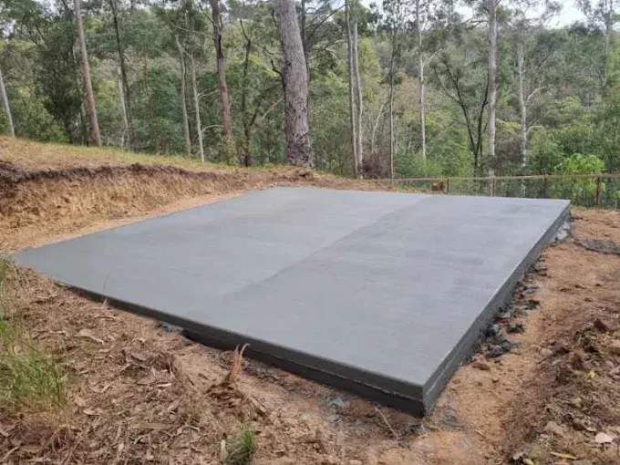 Freshly poured shed slab on a bush block
