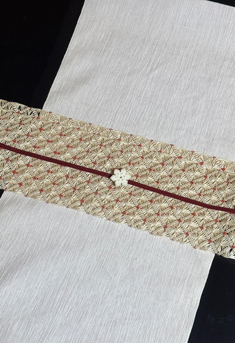 【新品未使用】誉田屋源兵衛　芭蕉半幅帯 芭蕉通風段文　赤ドット 新品未使用】誉田屋源兵衛 芭蕉半幅帯 芭蕉通風段文 赤ドット