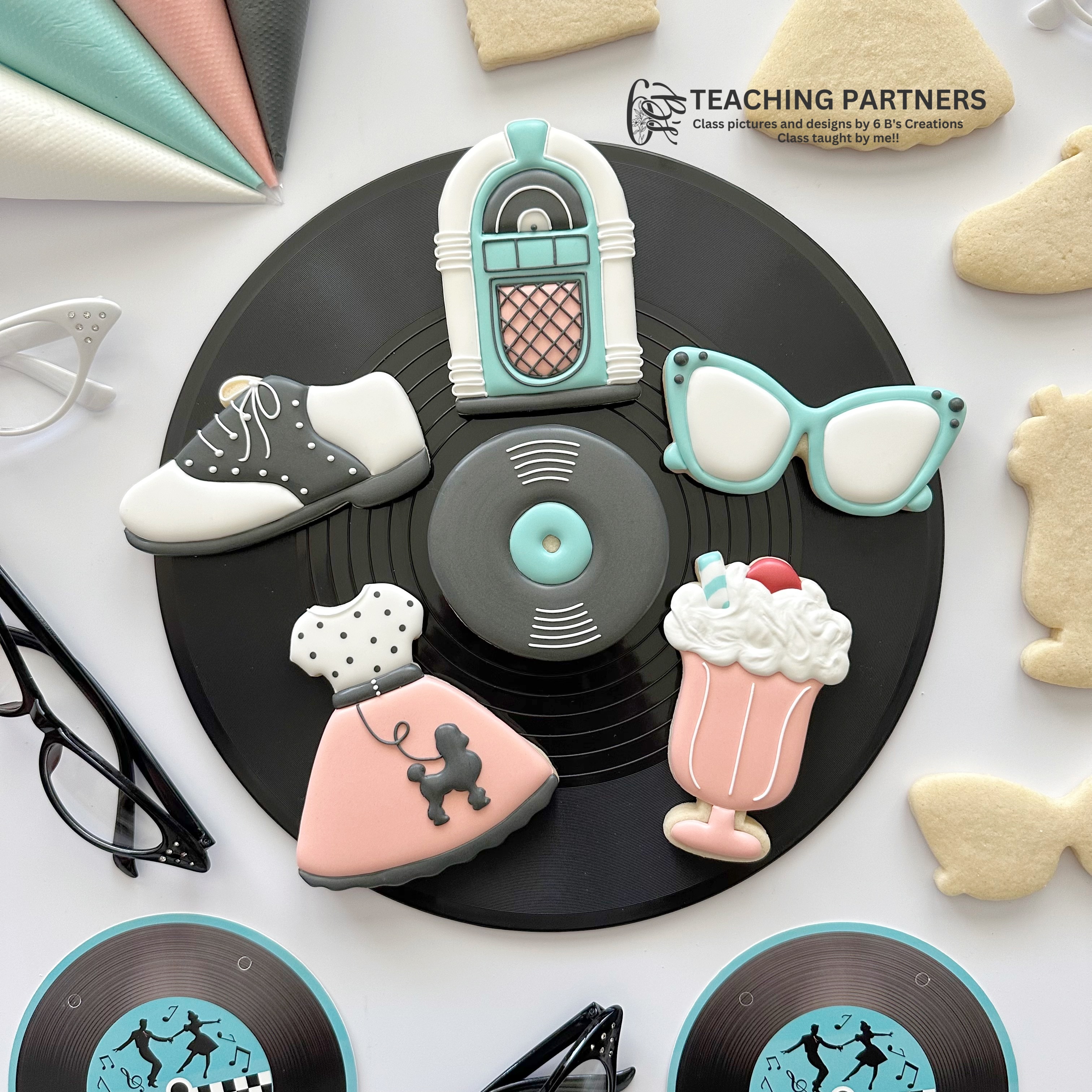 Colorful jukebox themed decorated sugar cookies.