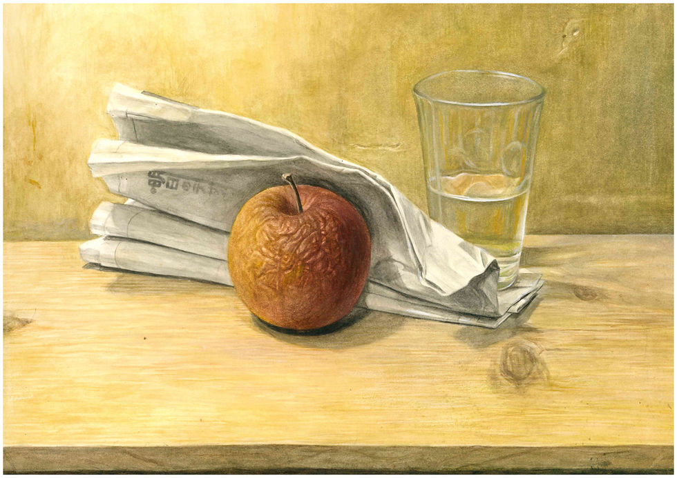 211_color作品新聞とリンゴ