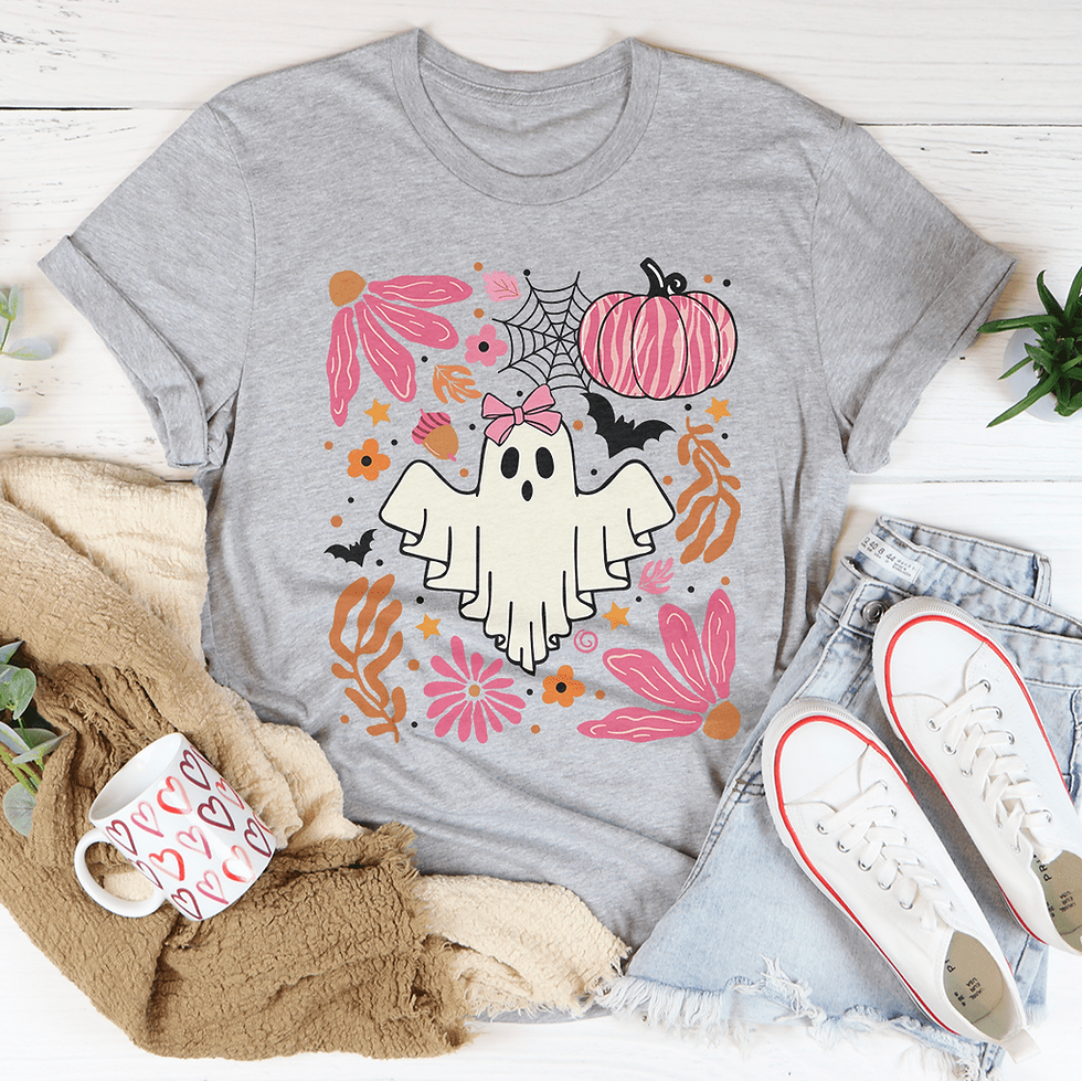 Thumbnail: Halloween Pink Ghost Floral T-Shirt