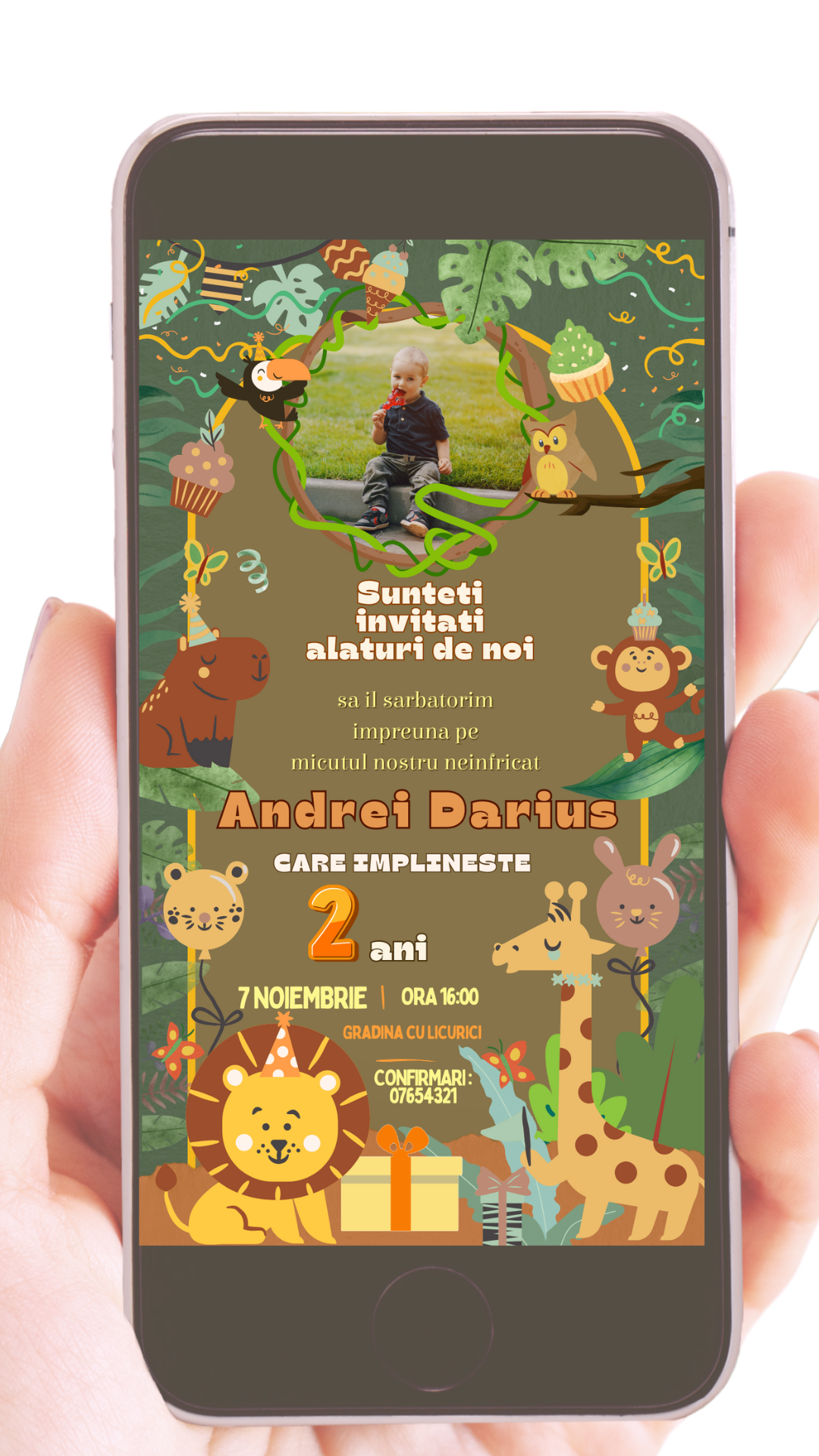 Invitație Video Zi de Naștere Temă Prietenii din Junglă