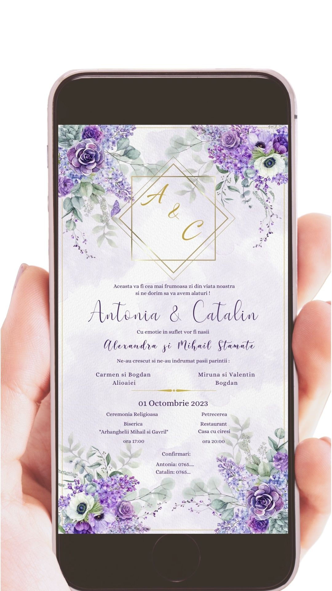Invitație Video pentru Nuntă Tematică Ilustrație Flori Mov