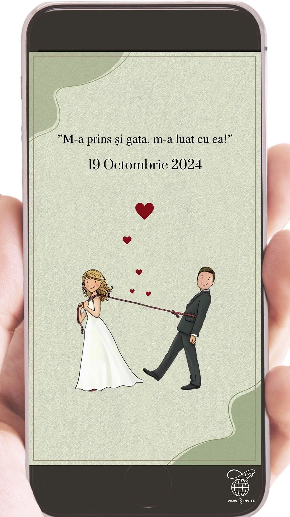 Invitatie Video Digitală Nuntă Funny Mire si Mireasă Sage