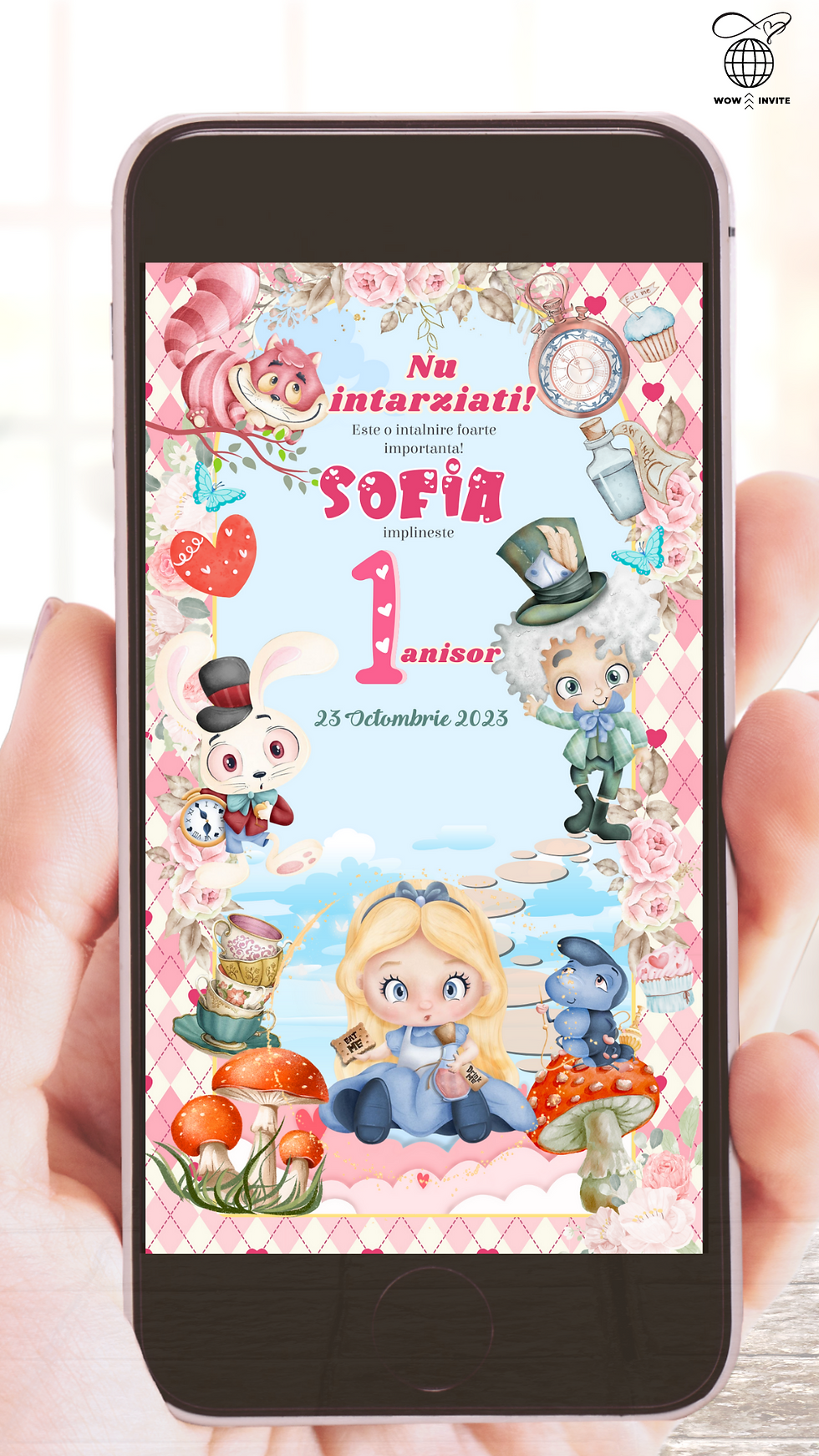 Invitație Video Zi de Naștere Temă Alice in Tara Minunilor var7