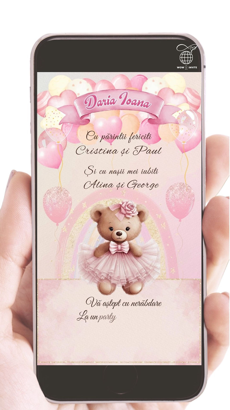 Invitație Video pentru Botez Tematică Ursuleț Drăgălaș cu Baloane