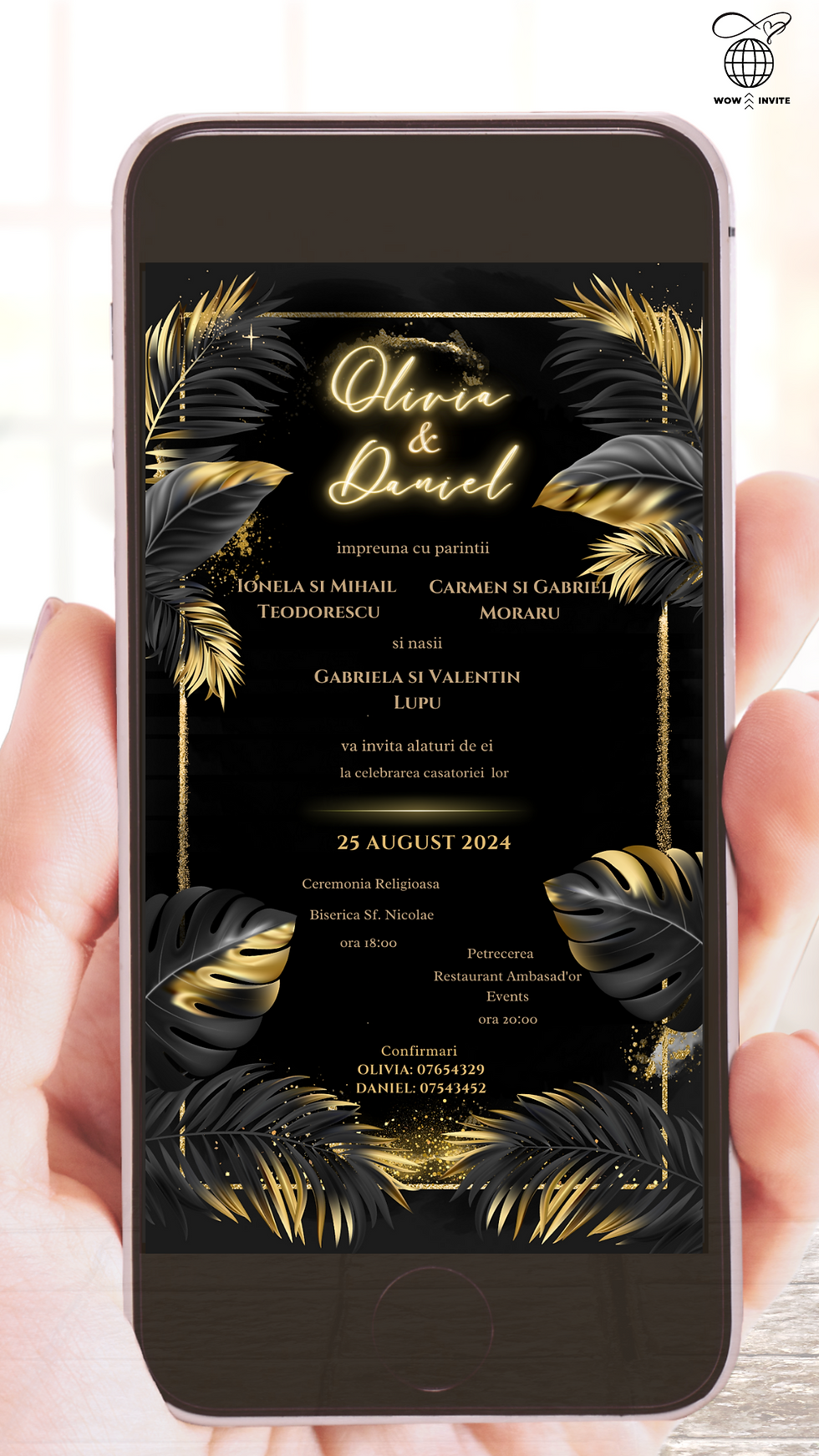 Invitație Video pentru Nuntă Tematică Tropicală, Junglă, Frunze Palmier