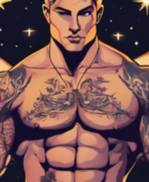 cupid man with tattoos and big muscles at night with moon and stars.jpg