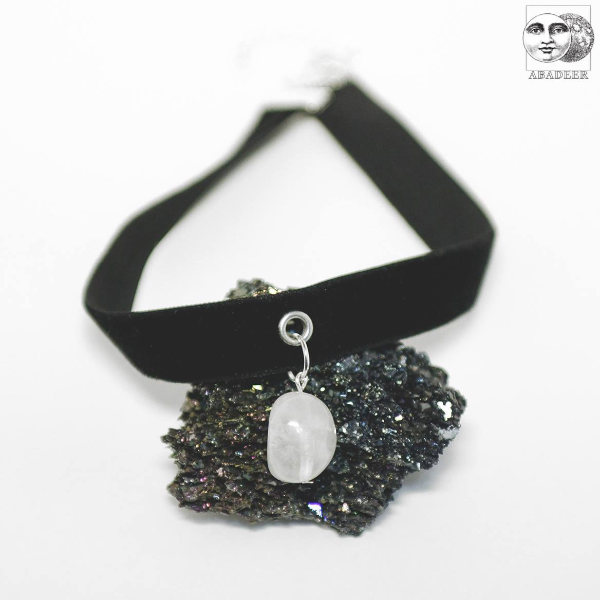 Black velvet choker with white quartz