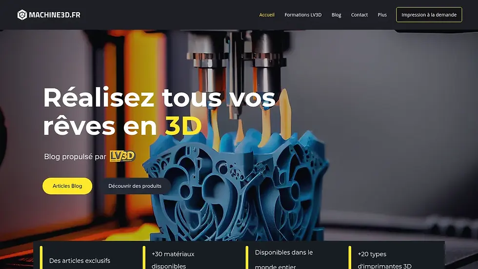 Capture de la page d’accueil de Machine 3D