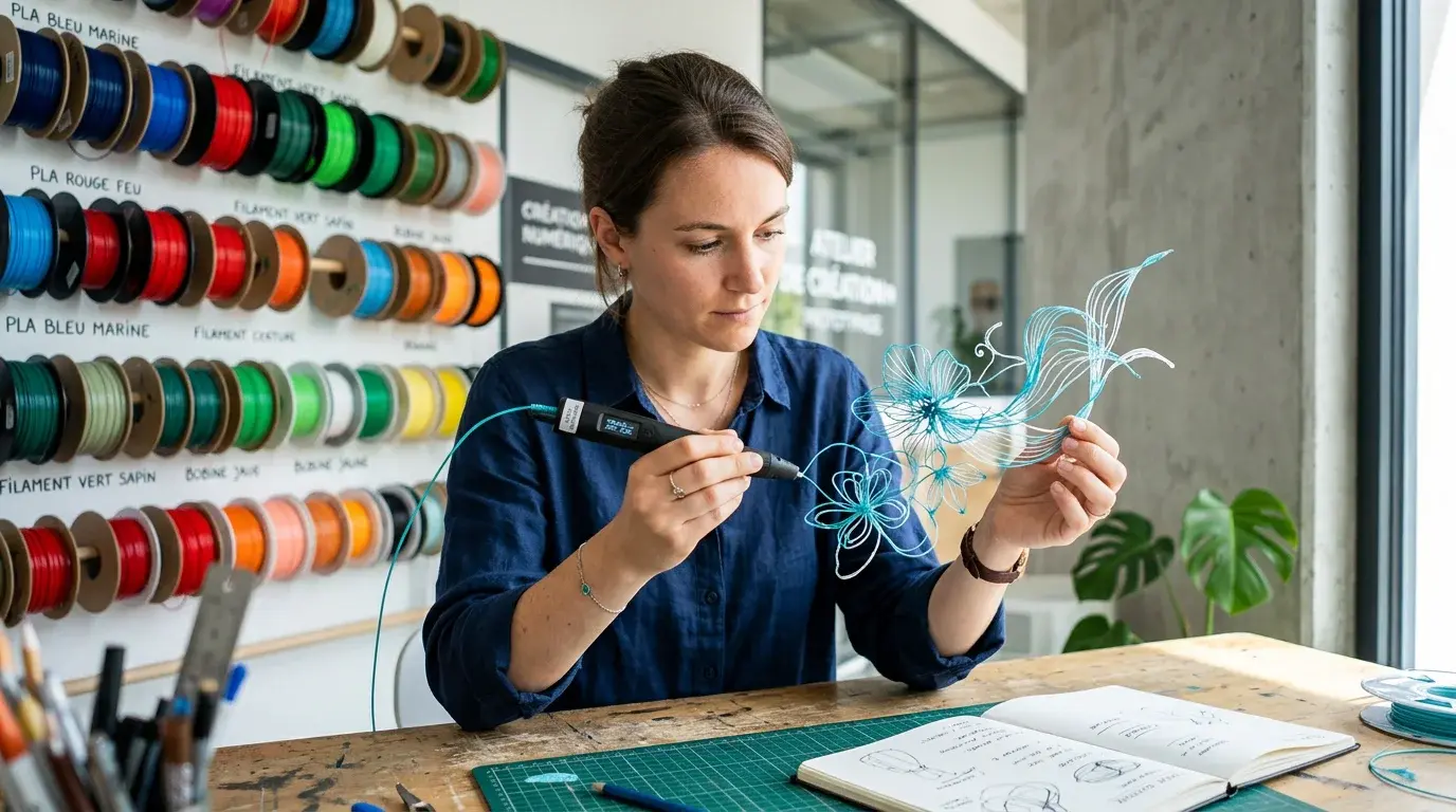 Personne utilisant un stylo 3D pour créer une sculpture en volume