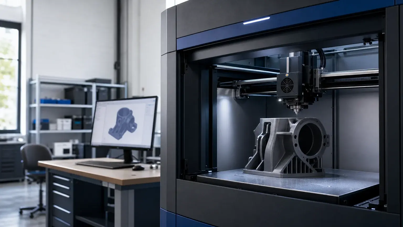 Imprimante 3D fabriquant une pièce technique à partir d’un modèle numérique