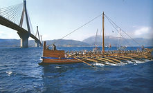 Argo sails under Rio-Antirio bridge