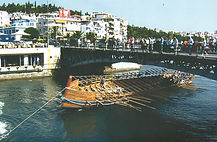 Argo sails under Evripos bridge