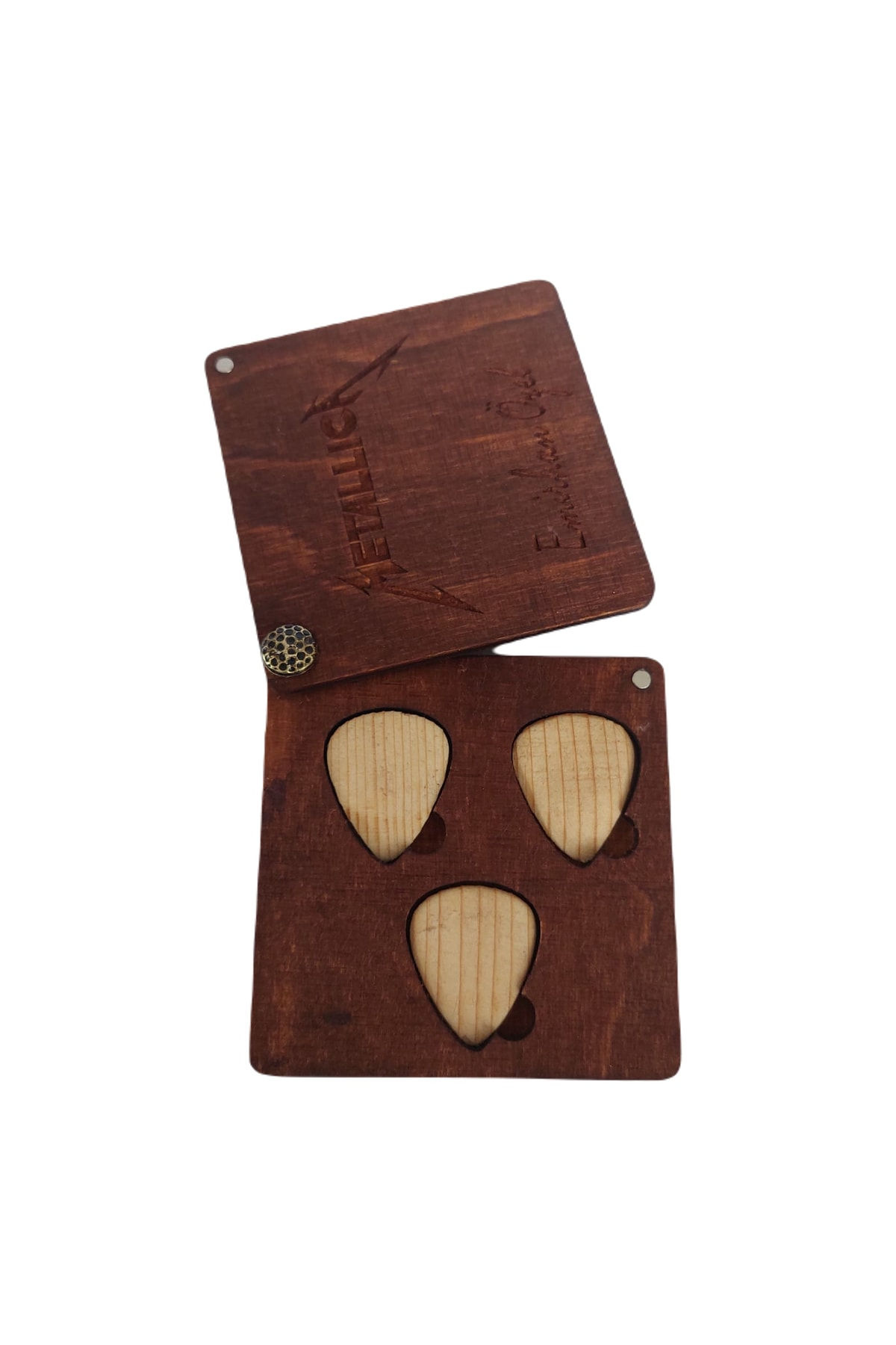 Kişiye Özel Ahşap Pena Kutusu 3 Pena Metallica Hediye Paketi - 1