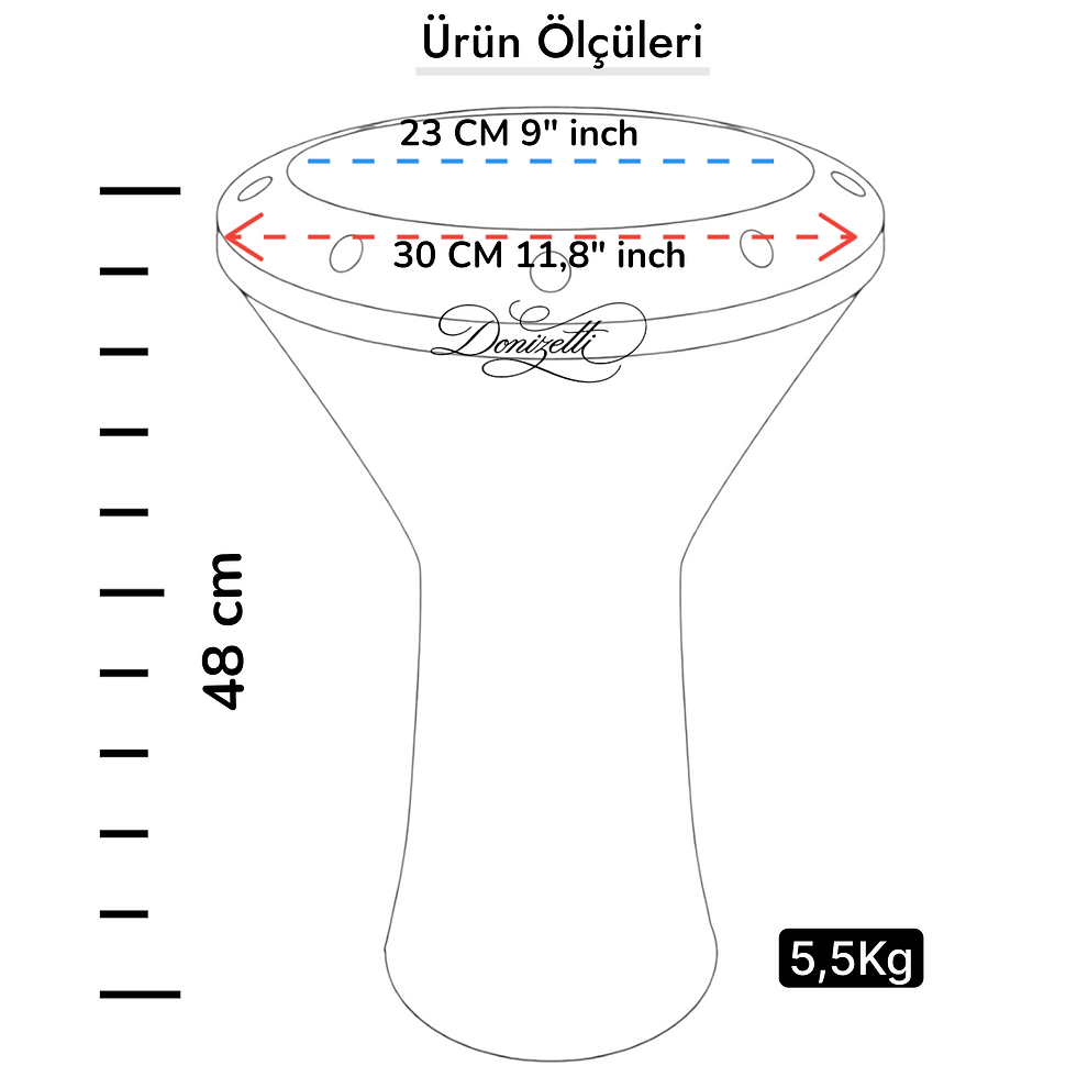 Küçük resim: Gawheret El Fan Siyah-Beyaz Sedef İşlemeli Döküm Darbuka 23 cm 5.5 Kg (Gwh1452) -ölçü