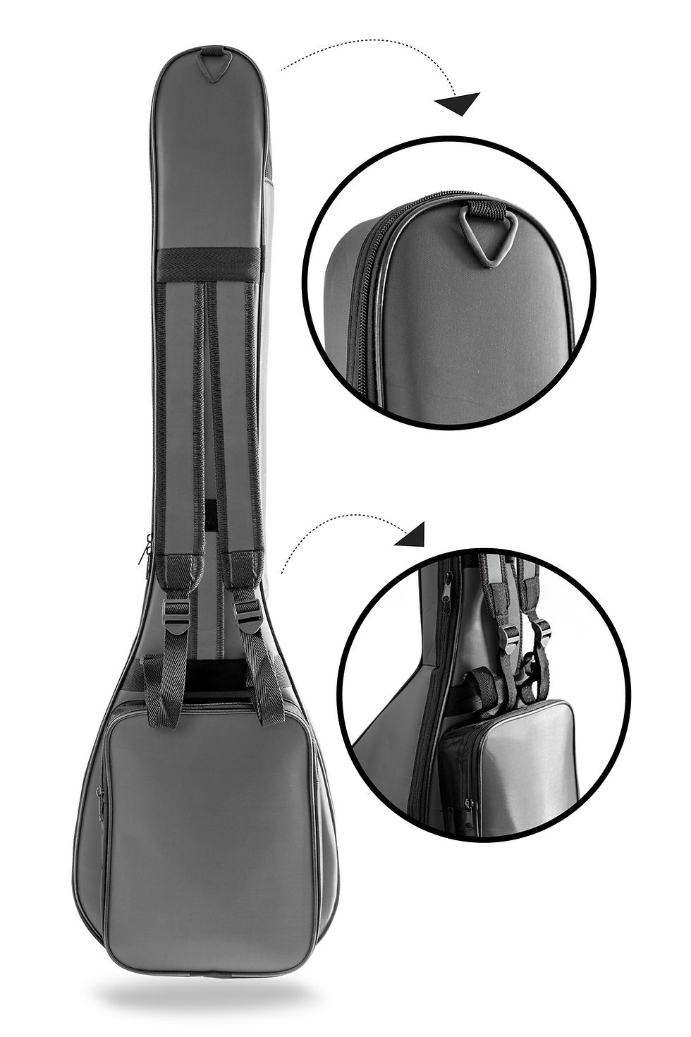 Thumbnail: Profesyonel Su Geçirmez 20 mm Pedli Gigbag Uzun Bağlama Saz Kılıfı Gri - 3