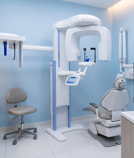 Dentist reviewing a 3D dental X-ray in a modern clinic.