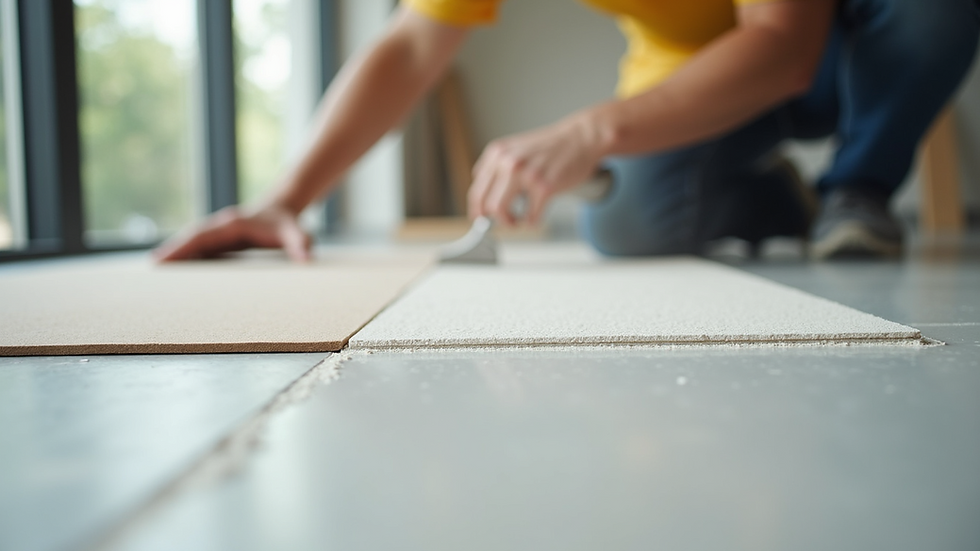 Close-up view of a level surface being prepared for tile installation