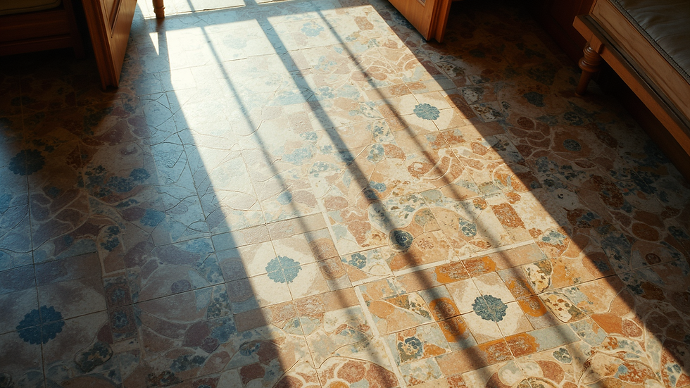 High angle view of a tiled floor showcasing intricate patterns and designs