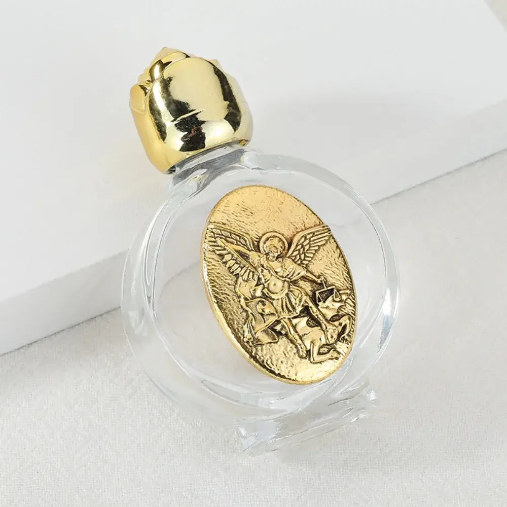0.5 Floz Catholic Holy Water Bottles With Toned Cap Gold Embossed Glass