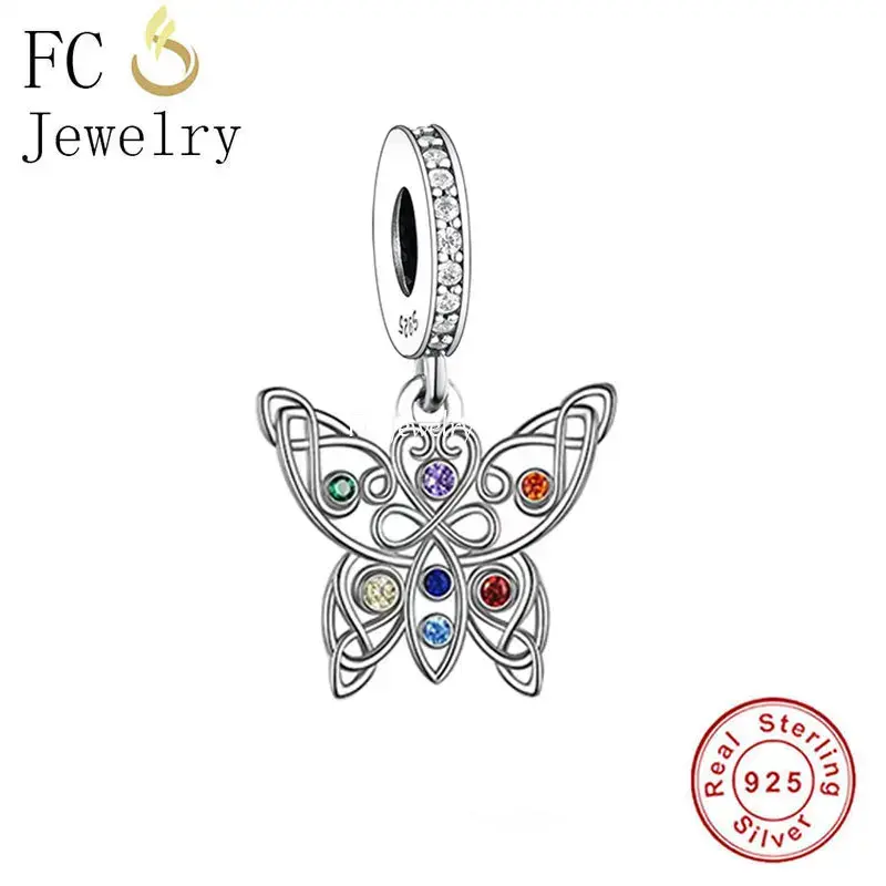 Thumbnail: Jewelry Charm Bracelet 925 Sterling Silver Yoga Girl 7 Color Chakras Berloque